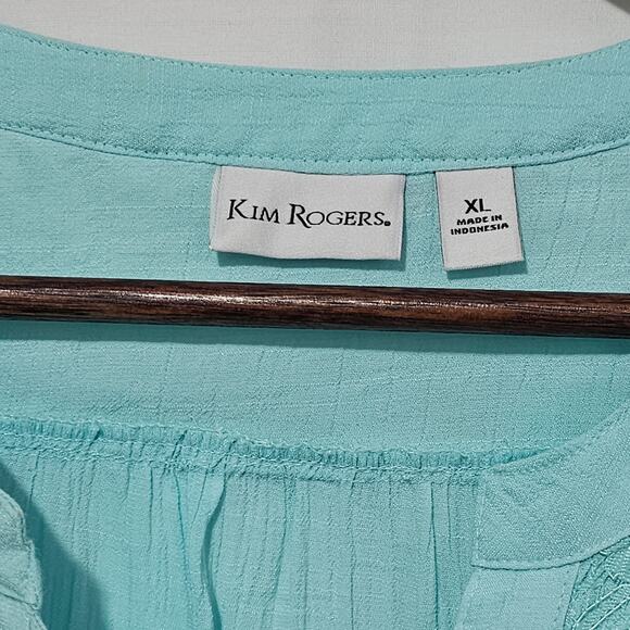 Kim Rogers Boho Lace Button Up Henley Bell Sleeves Size XL - Picture 2 of 7